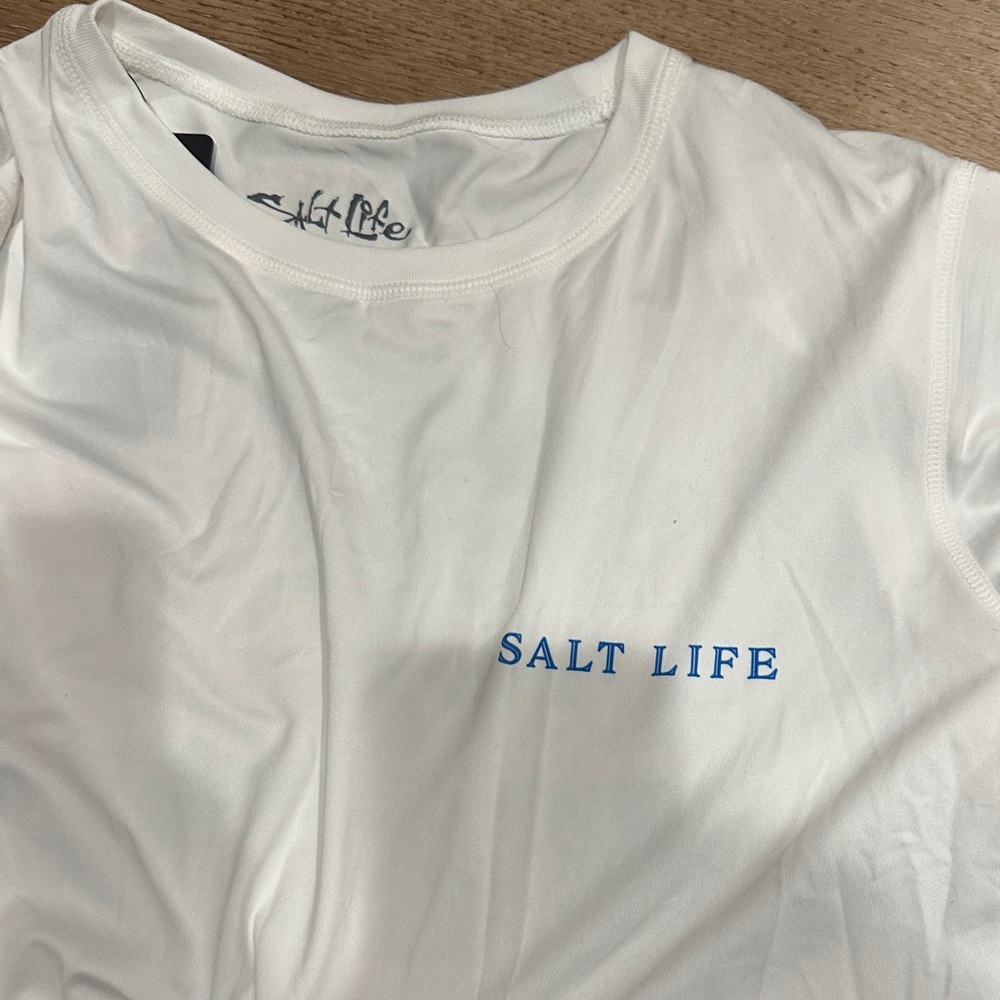 Salt Life White Tee with Blue and Red Floral Design UV - Picture 2 of 3